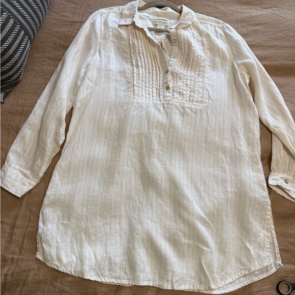 Cynthia Rowley linen Cream and Gold Linen popover Tinic top - Picture 1 of 9